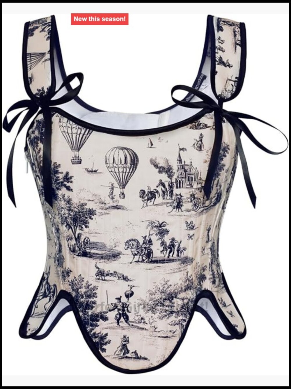Women's Renaissance Floral Lace Up Bustier Corset Top with Fishbone Structure
